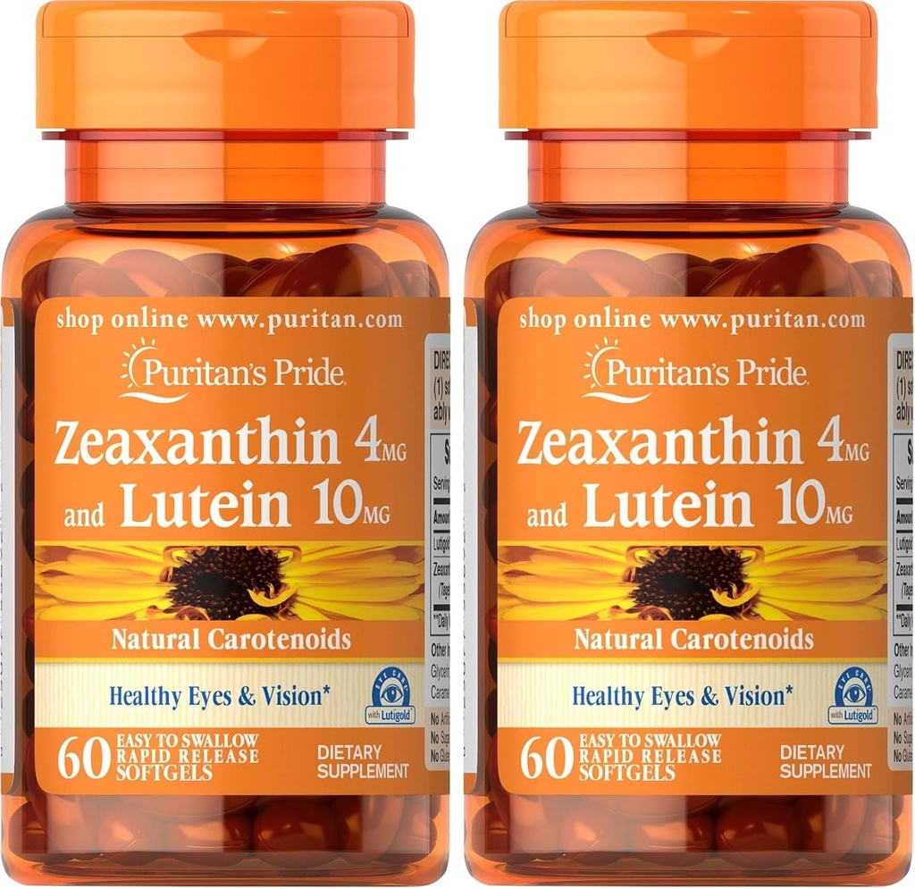 Puritan's Pride Zeaxanthin 4mg with Lutein 10mg, Supports Healthy Eyes and Vision*, 60 ct (Pack of 2)