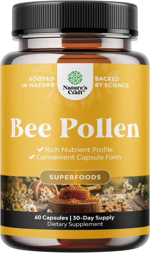 Bee Pollen Pills for Breast Growth 60 Ct - Bee Pollen Supplement 1000mg Serving with Naturally Occurring B Vitamins Minerals & Enzymes - Breast Support Supplement - Vegetarian Non-GMO &amp; Gluten Free