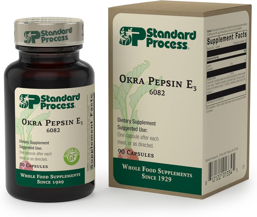 Proceso estándar - Okra Pepsin E3 - Suplemento de apoyo de la función intestinal, Okra, Buckwheat, Gluten Gratis - 90 cápsulas