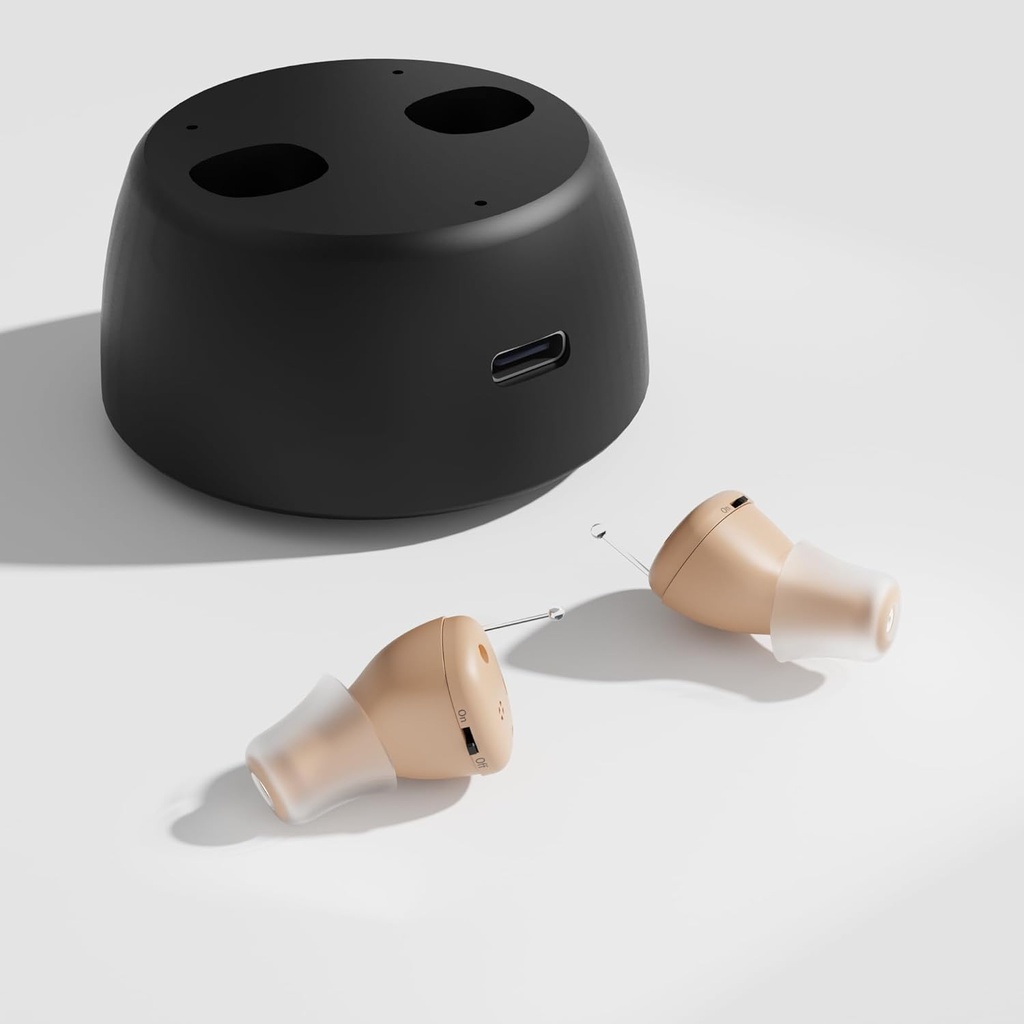 Ayudas recargables para el oído, ayudas para el oído deOTC para adultos,Completamente en dispositivos de ayuda para el oído del canal para personas mayores Confort Shine Li CIC Assist Hearing Nearly Invisible (Pair) (color beige)