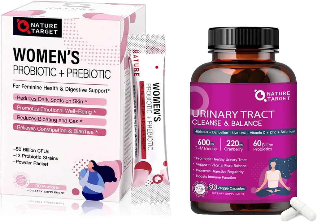 NATURE TARGET Probiotics for Women Digestive Health & Urinary Tract Health with D Mannose &amp; Cranberry