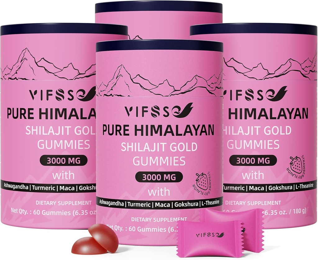 Shilajit Gummies, 3000 Mg Shilajit Puro Himalayan Orgánica con Ashwagandha, Turmérica Gummies Libres de Azú para Hombres y Mujeres, Shilajit Suplemento, Shilajit Naturaleza Shilajit for Energy, 240 Gummies