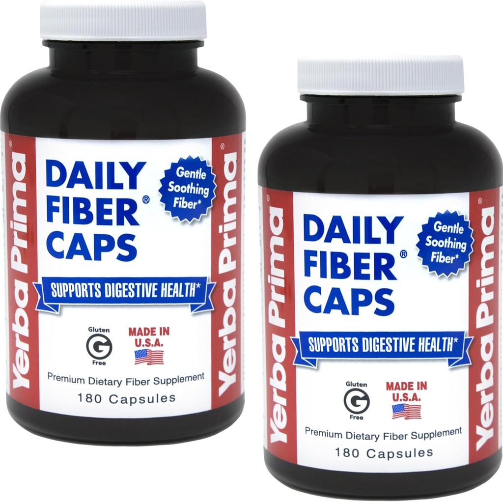 Yerba Prima Daily Fiber Formula - 180 caps (Pack of 2) - Soluble & Insoluble Suplemento de fibra dietética - Colon Cleanse - Gut Health - Vegan, Non-GMO, Gluten-Free