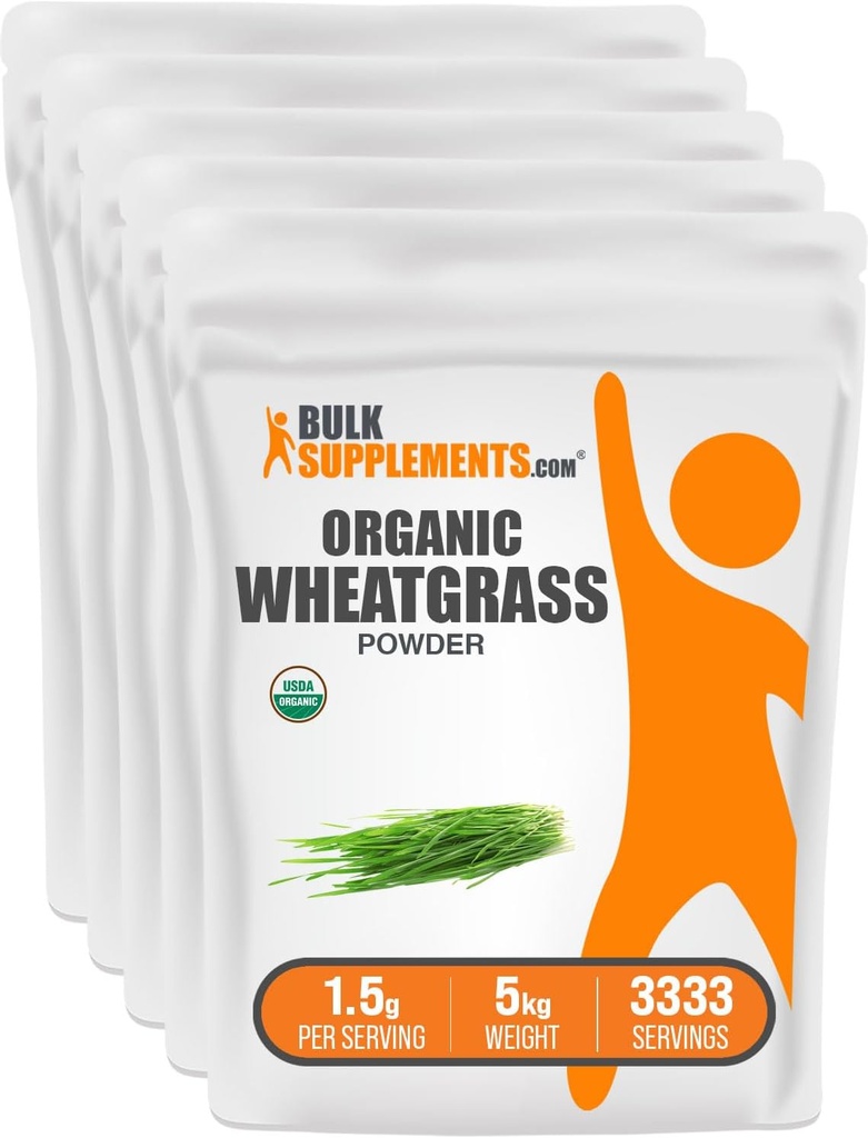 BulkSupplements.com Polvo de Trigo Orgánico - Ecológico Super Verdes Polvo, Superalimentos Suplemento - Vegan & Gluten Gratis, 1,5g por Serving, 1kg (2.2 libras) (Pack of 5)