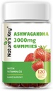 Las claves de la naturaleza Ashwagandha Gummies, alta potencia Ashwagandha Root Extracto con vitamina D2, para Hombres &amp; Mujeres, Estrés, Calm Mood & Cognition, Strawberry Flavor (120 Cuenta (Pack of 1)