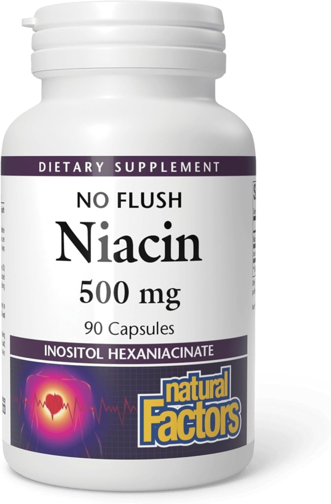 Factores naturales No Flush Niacin 500 mg, 90 tabletas