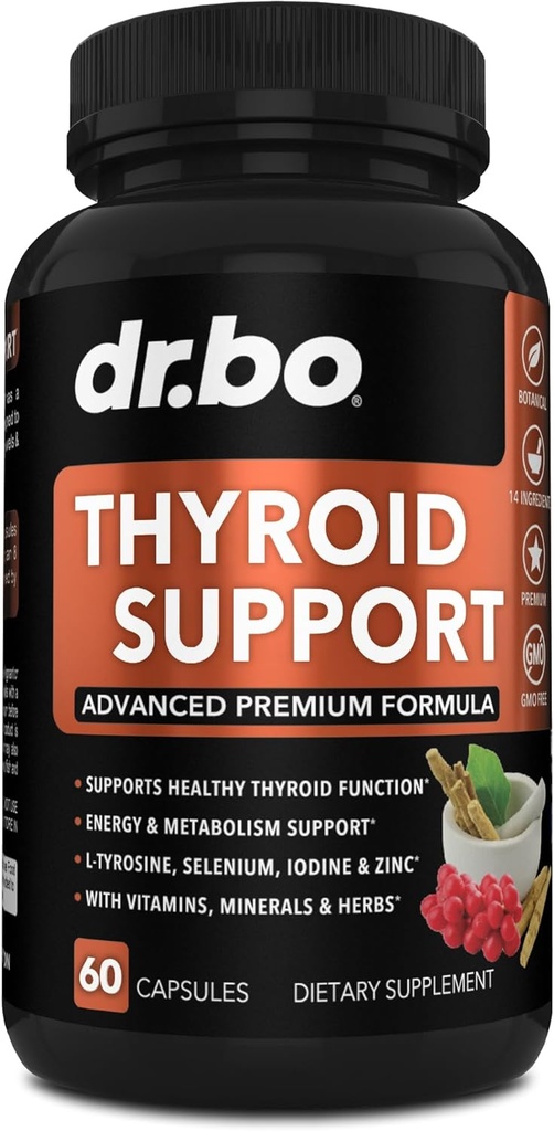 Tiroid Support for Women & Hombre Supplement - Natural Metabolism, Mood & Energy Enhancer with L-Tyrosine Selenium Iodine Zinc Bladderwrack Kelp & Ashwagandha Thyroid Supplement Complex Vitamin 60 Pills