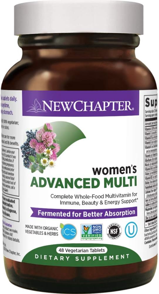 Nuevo capítulo Mujeres Multivitaminas, Cada Mujer, Fermentada con Probióticos + Hierro + Vitamina D3 + B Vitaminas + Ingredientes orgánicos No OGM - 48 ct