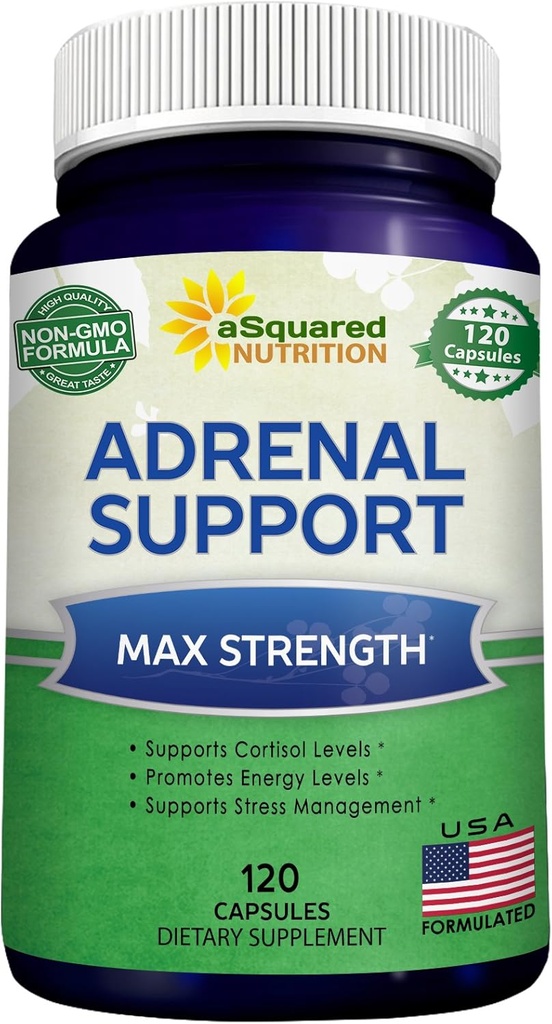 aSquared Nutrition Adrenal Support " Cortisol Manager Supplement (120 Capsules)-Adrenal Health w/Vitamin C Complex Pills to Support Fatigue " Stress Relief-Ashwagandha, L-Tyrosine, Rhodiola " Ginseng
