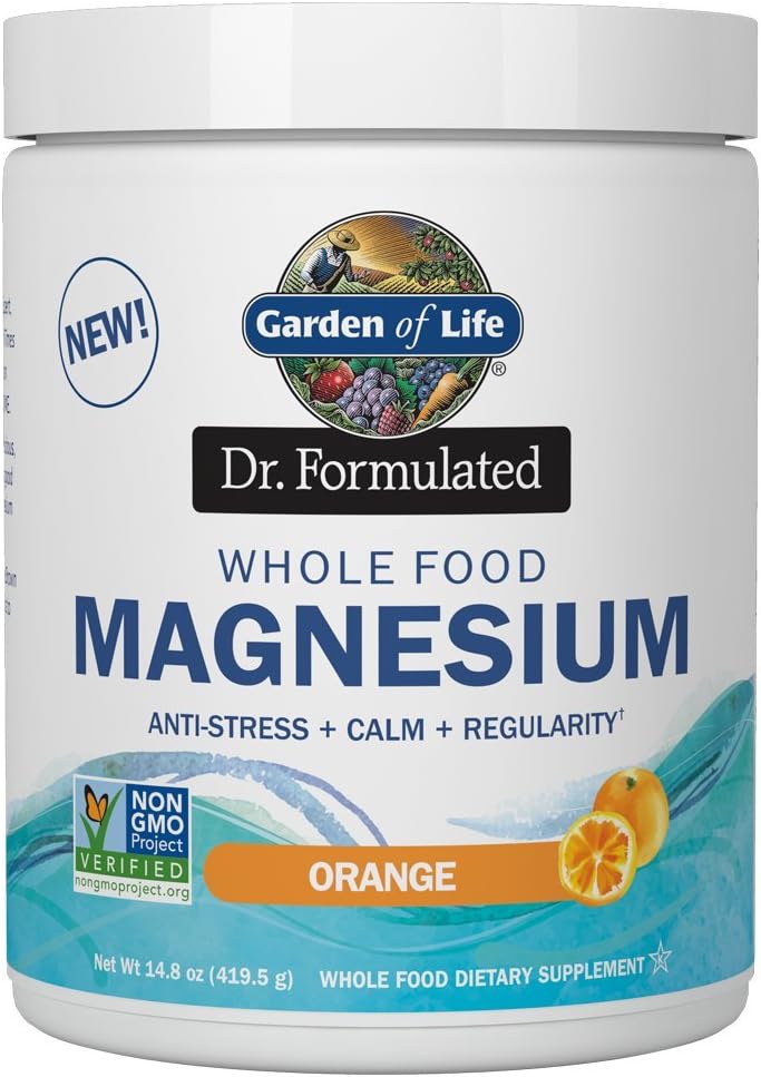 Jardín de la Vida Dr. Fórmulada Magnesio Alimentario completo 419.5g Polvo - Naranja, Chelated, No-GMO, Vegan, Kosher, Gluten &amp; Sugar Suplemento libre con Probióticos - Mejor para Anti-Estres, Calma y Regularidad