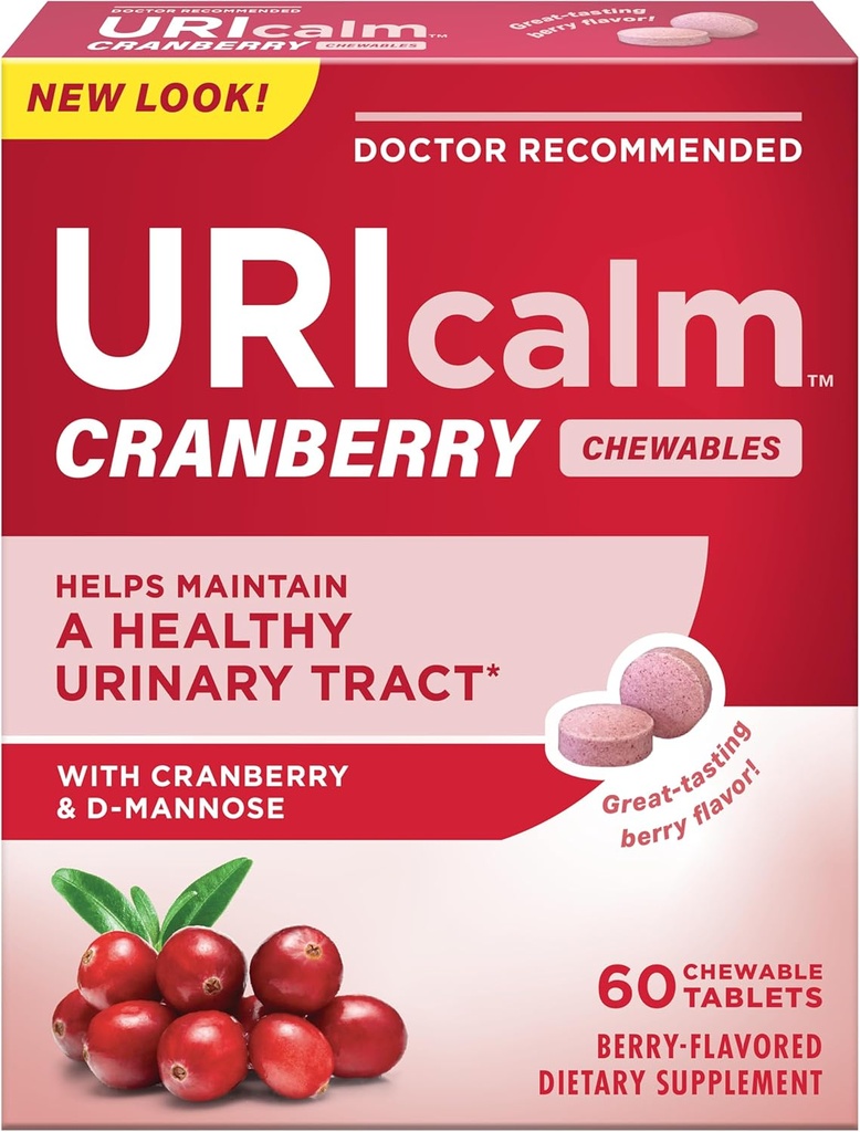 Uricalm Cranberry, Suplemento dietético diario Chewable con D-Mannose, Berry, 60 Cuenta