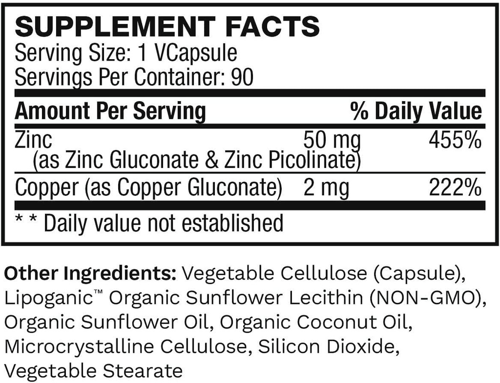 Liposomal Pure Zinc Picolinate Supplement with Copper, Immune Support, Metabolism, and Skin Health | High Potency, for Adults Men & Women | Powerful Antioxidant | 90 Capsules