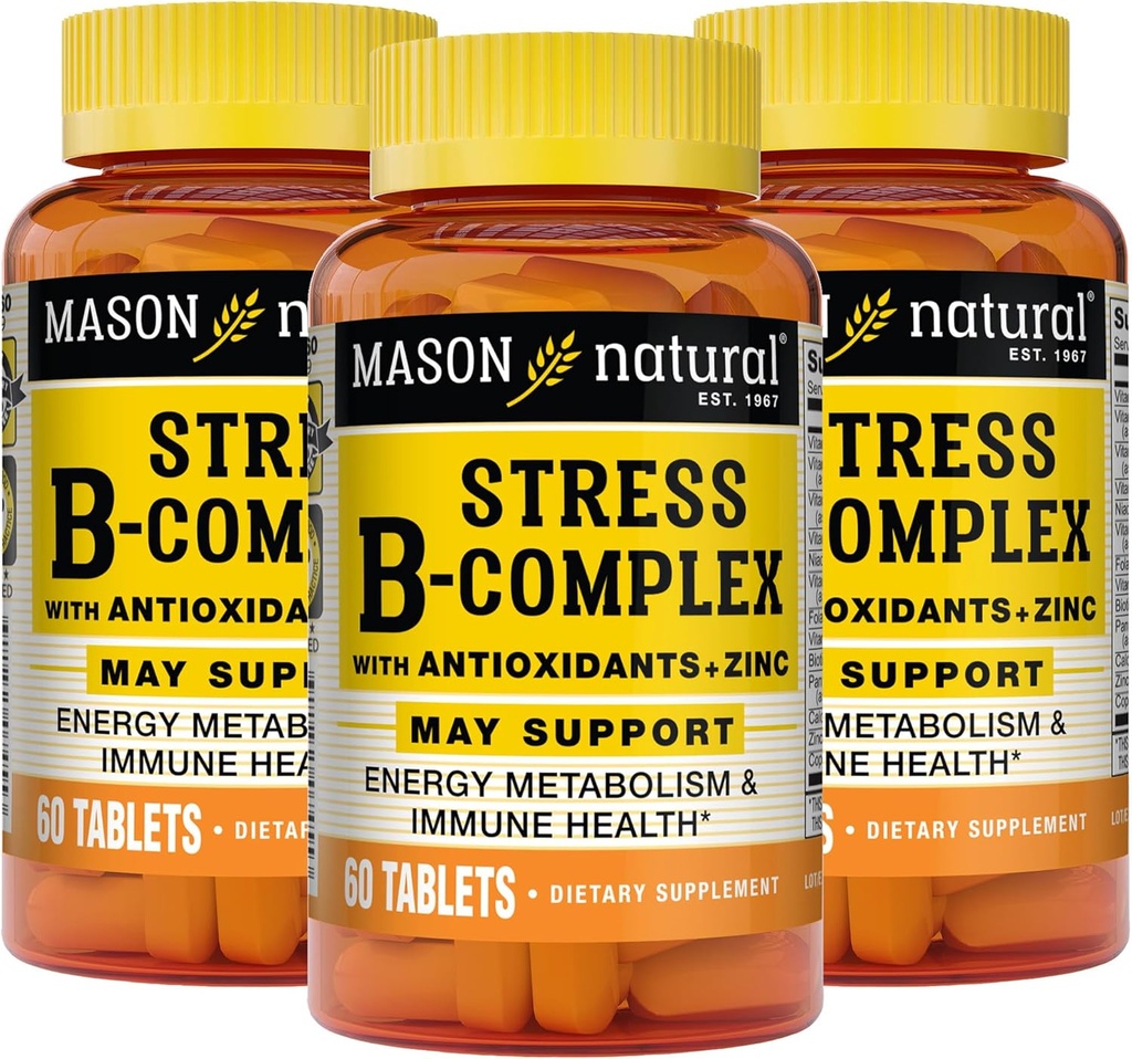 MASON NATURAL Stress B,Complejo con Antioxidantes + Zinc, 6 Mes de Suministro, Dual Action Formula, Apoya Metabolismo Energético & Immune Health, 3 Pack