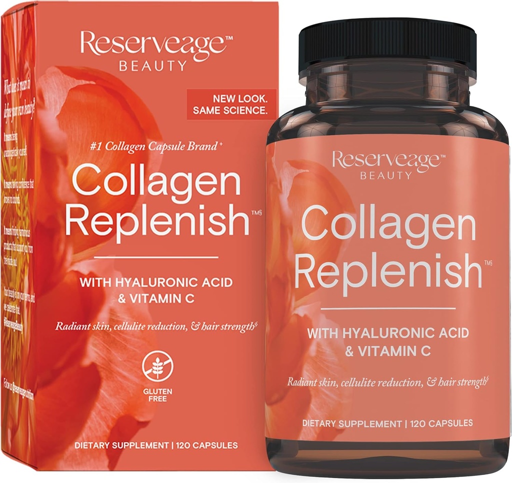 Reposición de Collagen Beauty Collagen - Colagen Booster &amp; Suplemento para la atención de la piel saludable " Crecimiento del cabello - Soportes Producción de Elastina Natural - 120 Capsules (30 Servimientos)