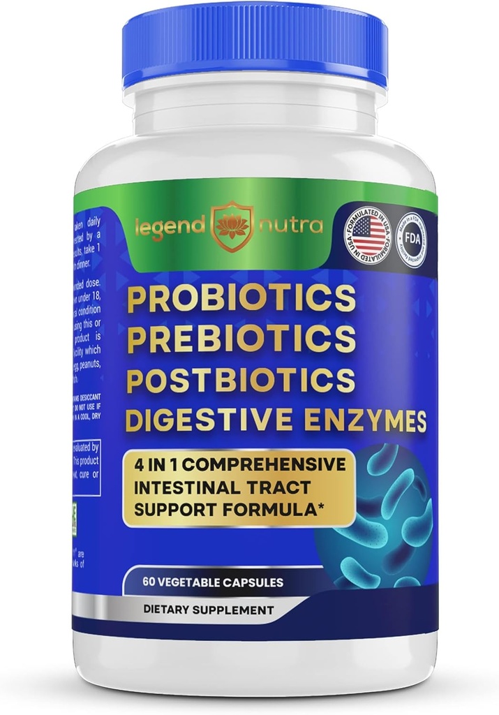 Probiotics Prebiotics Postbiotics Digestive Enzymes 4 in 1 Formula 60 Count (Pack of 1)