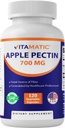 Vitamatic Apple Pectin 700mg – 120 cápsulas vegetarianas por botella Suplemento de fibra dietética natural – apoya la salud digestiva y la regularidad*