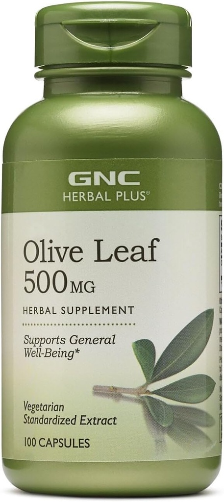GNC Herbal Plus Olive Leaf 500mg Suplemento, Vegetariano, apoya el bienestar general, 100 servicios