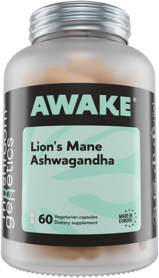 Mushroom Genetics Lions Mane " Ashwagandha Supplement Capsules - Nootropic Mushroom for Brain, Memory " Stress Relief ← Fruiting Body " Ashwagandha Root for Focus, Energy " Wellness "