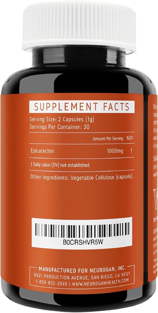 Potent Epicatechin Capsules 500mg Cada,1000mg/servido - Soporte avanzado para óxido nítrico, salud muscular y resistencia - para atletas que buscan el borde de rendimiento - 30,000 Total, 60ct. Made in USA