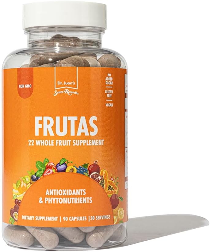 Santo Remedio Frutas, 22 Suplemento dietético completo de frutas, antioxidantes y fitonutrientes, 90 cápsulas, 30 días de servicio