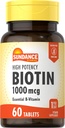 Sundance High Potency Biotin 1000 mcg Suplemento ← Essential B Vitamin Tablets ← Vegetariano, No Gluten Free