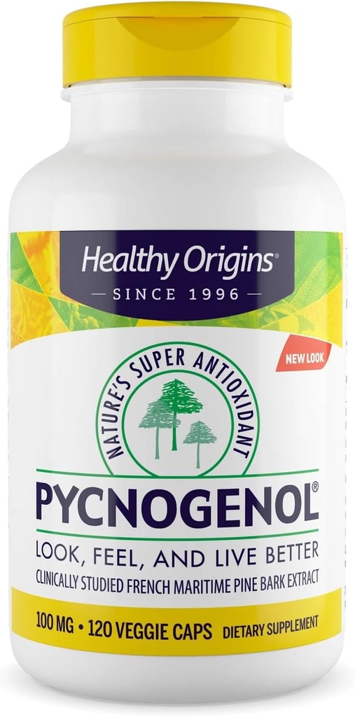 Orígenes saludables Pycnogenol 100 mg (Super Antioxidante de la naturaleza, no GMO, Gluten Free, Cardiovascular Support), 120 Veggie Caps
