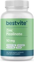 BESTVITE Zinc Picolinate 50mg (240 cápsulas vegetarianas) - No Stearates - Vegan - No GMO - Gluten Gratis