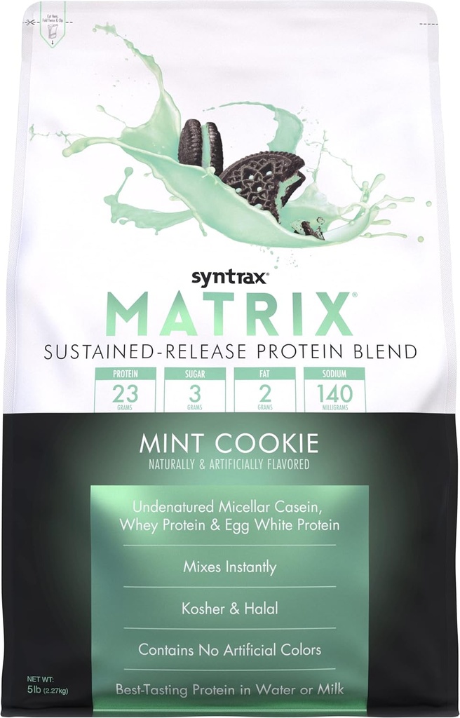 Syntrax Nutrition Matrix Protein Powder, Sustained-Release Blend, Mint Cookie, 5 lbs. Real Cookie Pieces