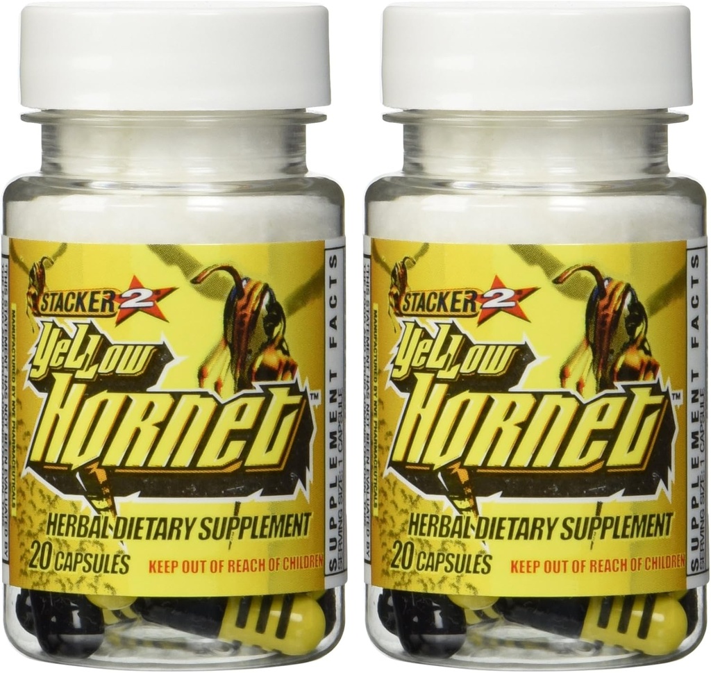 Stacker 2 Amarillo Hornet Ephedra Gratis - 2 Botellas - 40 Capsules