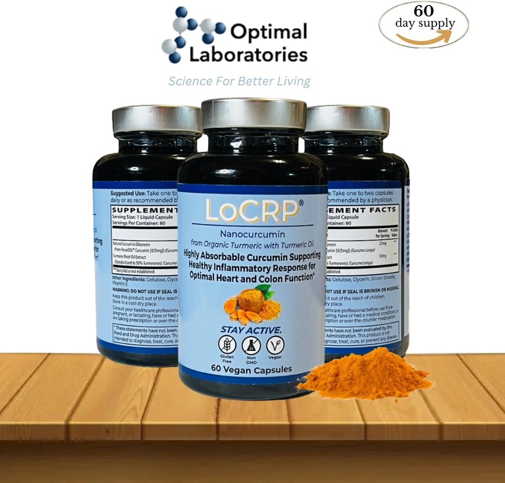 LoCRP Nano-Absorb Curcumin " Turmeric Oil Capsules - Vegan, Heart " Colon Support, 60-Day Supply