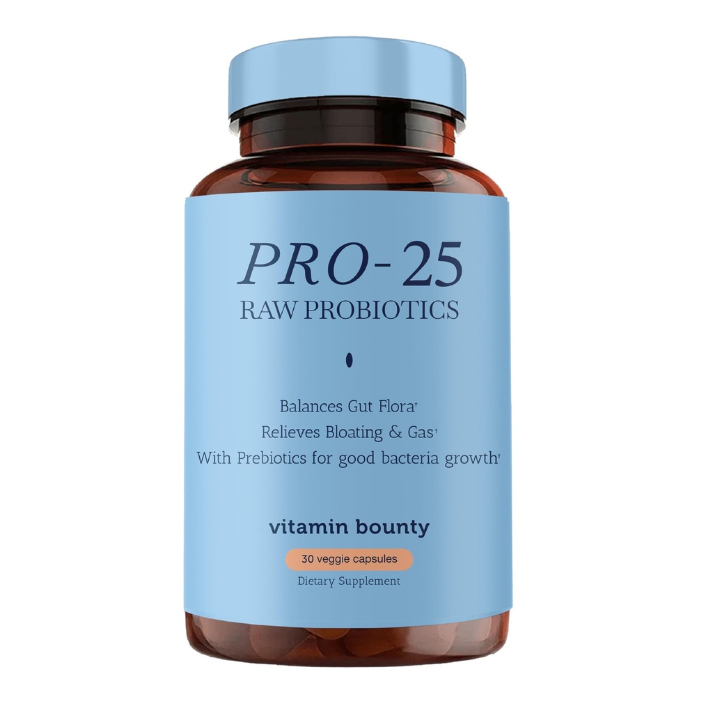 Vitamin Bounty Pro-25 Probiótico con Prebiótico - 25 Billones CFU para Mujeres - Salud Digestiva Apoyo con Lactobacillus Acidophilus, Bifidobacterium - 30 cápsulas diarias para Gut Health