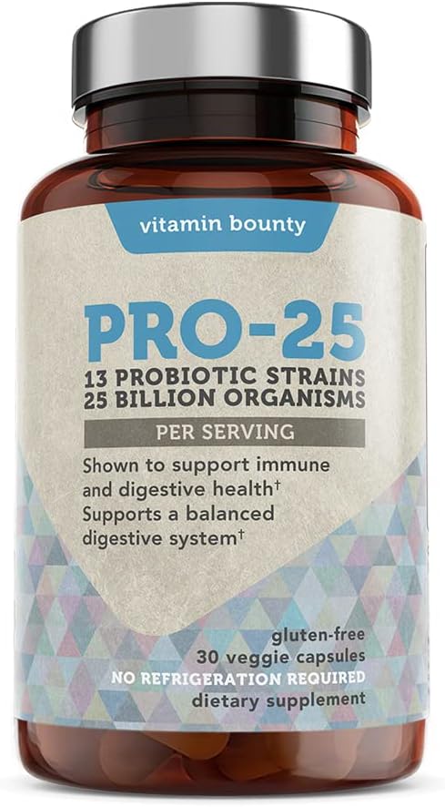 Vitamin Bounty Pro-25 Probiótico con Prebiótico - 25 Billones CFU para Mujeres - Salud Digestiva Apoyo con Lactobacillus Acidophilus, Bifidobacterium - 30 cápsulas diarias para Gut Health