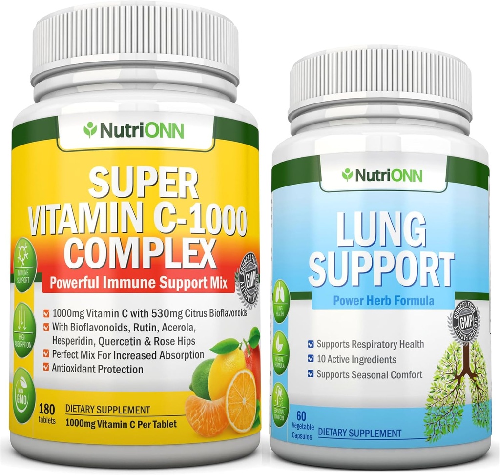 Super Vitamin C Complex Tablets & Lung Support Capsules Combo - Targeted Lung Health Support