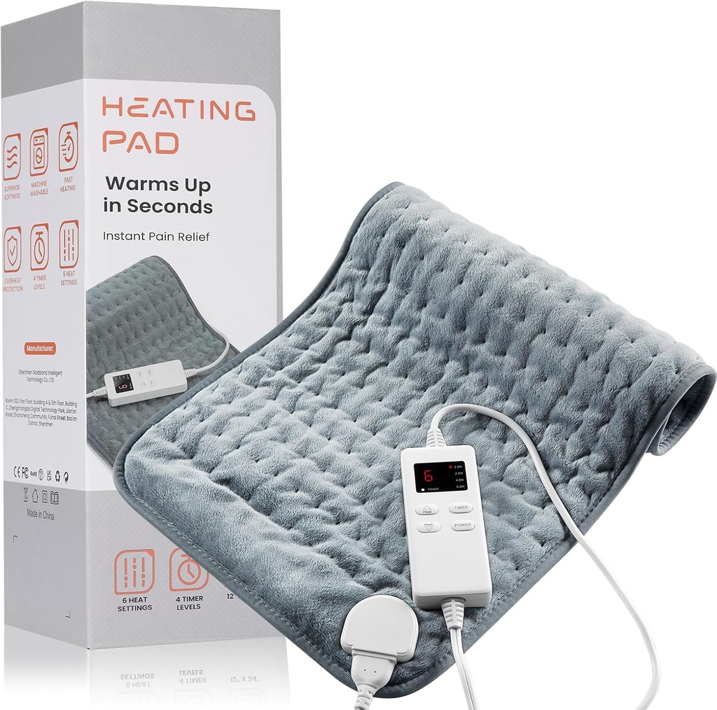 Almohadilla de calefacción para la espalda Alivio de dolor " , Almohadillas de calefacción KOT con cierre automático Grande, 6 Ajustes de calor Almohadilla eléctrica climatizada, Regalos para mujeres, Regalos para hombres, 12" x 24"