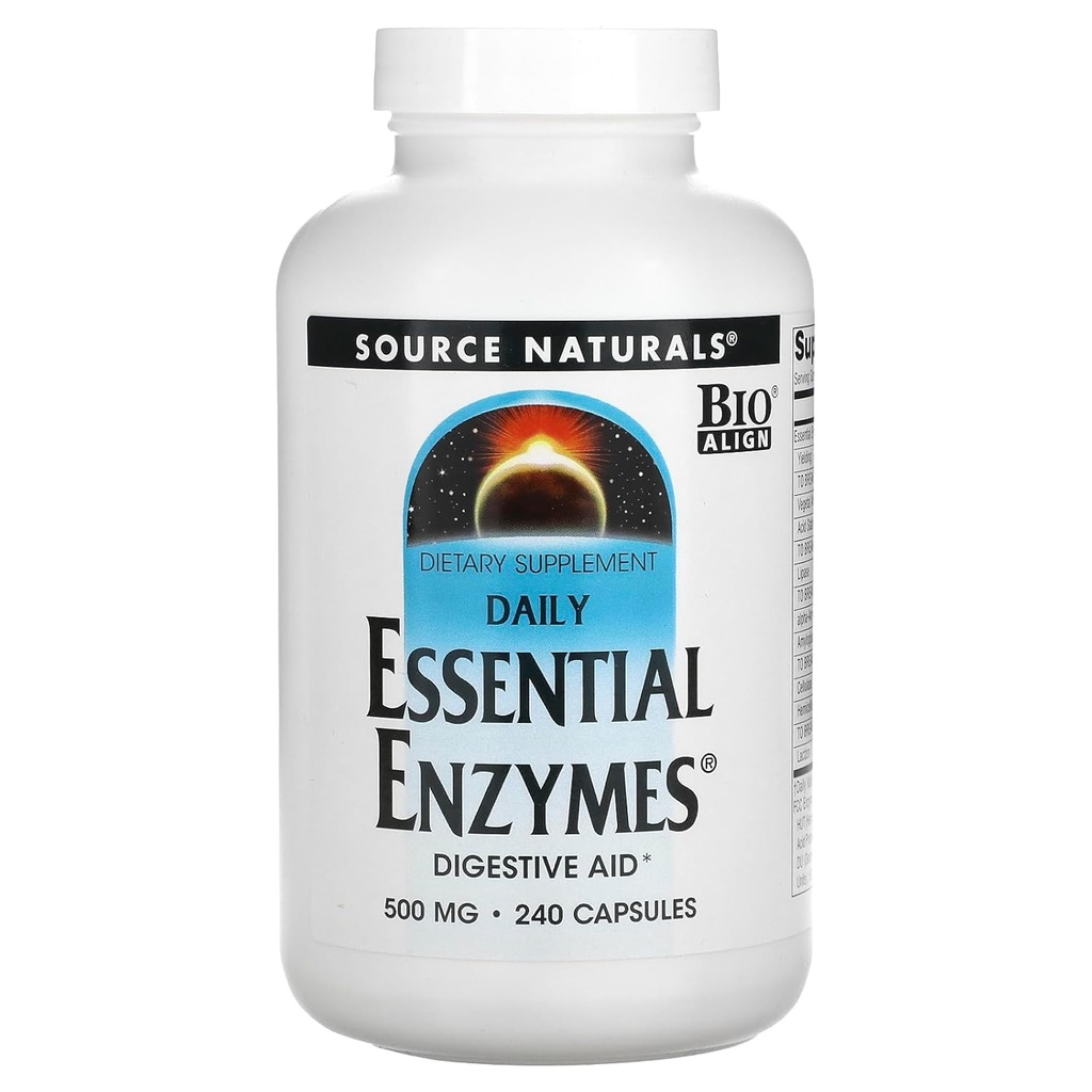 Fuente Naturales Esencial Enzimas 500mg Bio-Alineados Múltiple Suplemento Defensa Herbales para la Digestión, Gas &amp; Estreñimiento &amp; Salud Digestiva Digestiva Digestiva Digestiva Digestiva - Fuerte Sistema Inmunitario Soporte - 120 VegiCaps