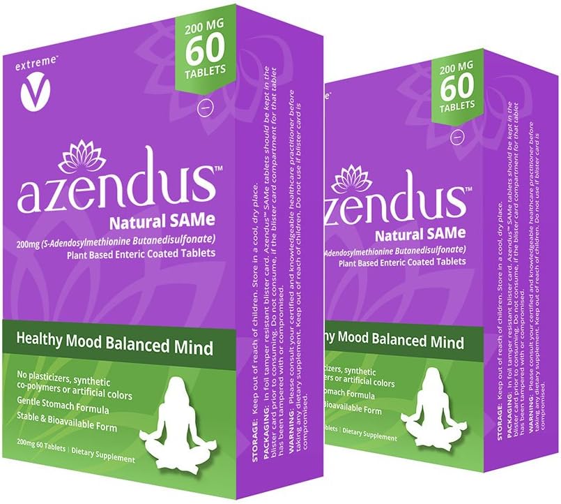 Azendus Mood 200mg de S-Adendosylmethionine Butanedisulfonate (Same) (2 Boxes - 120 Enteric Coated Tablets) Vegan, Gluten Free, Soy Free