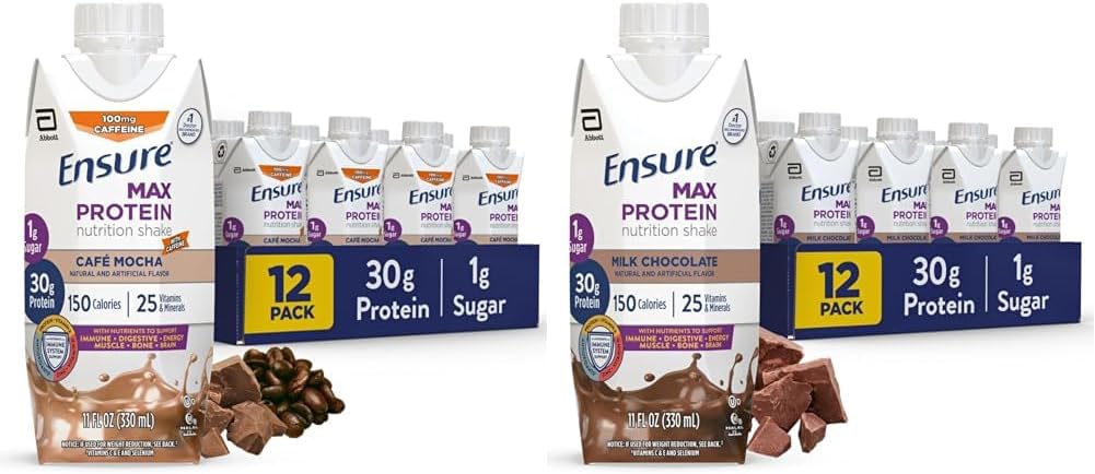 Garantizar Max Protein Agitación Nutricional con 30g Proteína, 25 Vitaminas & Minerales, 7 Sabores incluyendo Café Mocha y Chocolate Milk, Pack de 12, Gluten Gratis
