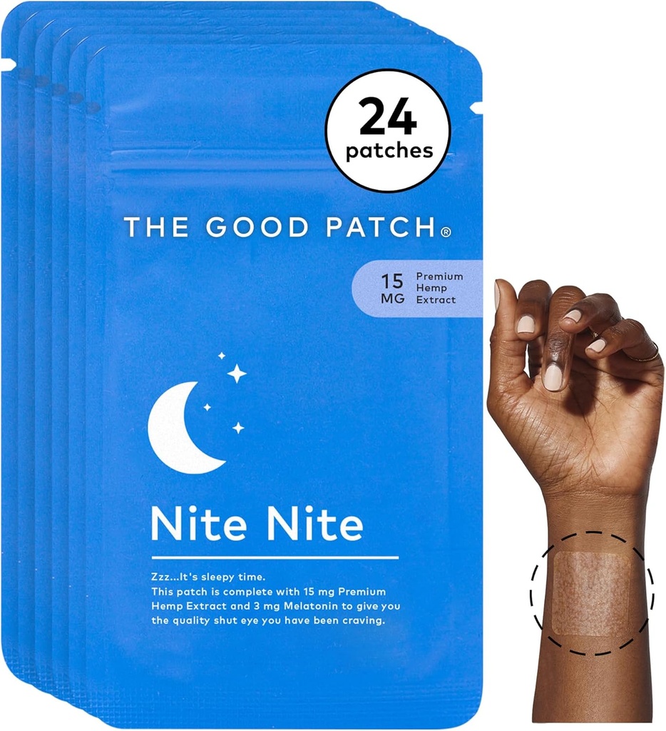 The Good Patch Nite Sleep Patch Support with Hemp and Melatonin, Sustained Release, Natural Patch, Plant Powered Wearable Wellness (24 Total Patches)
