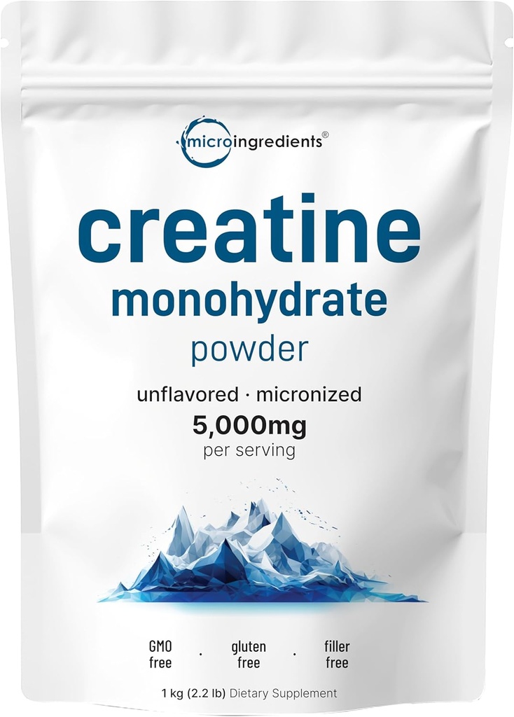 Powder de monohidrato de crema instantánea 1 kg (2.2 Lbs), 5000mg Por Serv, Polvo de crema micronizada, Desarrollado, Puro, No Filler, Keto &amp; Vegan Friendly, Easy Dissolve Pre Workout for Women and Men