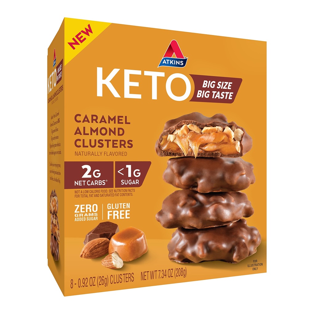 Atkins Caramel Almond Clusters, Gluten Free, High in Fiber, 1g Sugar, 2g Net Carb, Keto Friendly, 8 Count