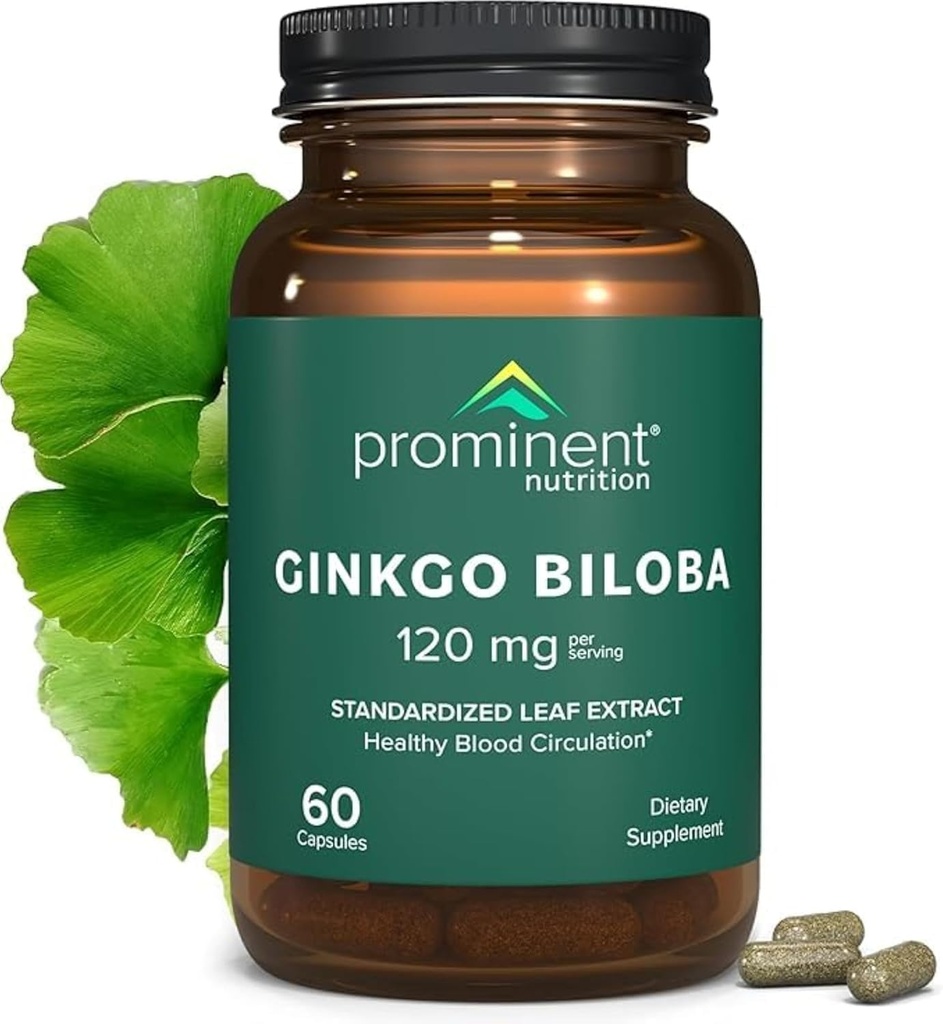 Prominent Nutrition Ginkgo Biloba 120mg - Ginkgo Biloba Leaf Extract, Herbal Supplements to Help Support Memory & Focus- Vegan, Non-GMO, Gluten-Free, Soy-Free, 60 Day Supply - 1 Pack