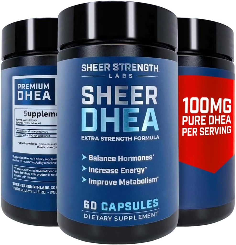 DHEA Suplemento para hombres DHEA 100mg - Suplemento de DHEA puro para hombres para la fuerza y equilibrio hormonal - DHEA para mujeres y hombres - Absorción mejorada de alta pureza 60 SV USA