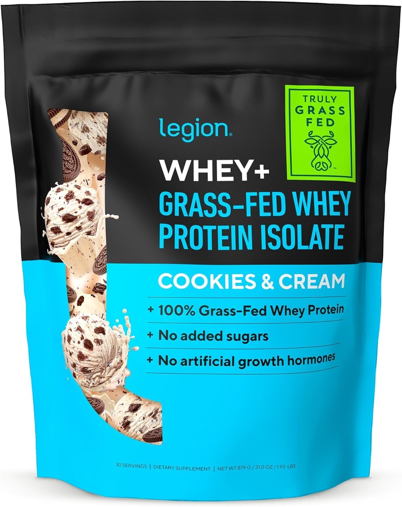LEGION Whey+ Protein Whey Isolate from Grass Fed Cows - Whey Protein Isolate Powder Low Calorie, Non-GMO, Sugar Free, Lactose and Gluten Free, All Natural Protein Powder for Men &amp; Women, 30 Servings