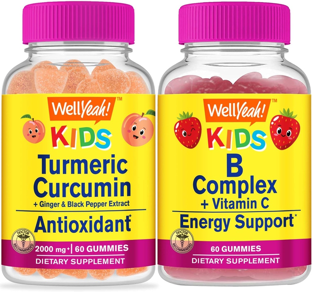 WellSí Turmeric Curcumin Kids + B Complex Kids, Gummies Bundle - Great Tasting, Suplemento de vitaminas, Gluten Free, GMO Free, Chewable Gummy