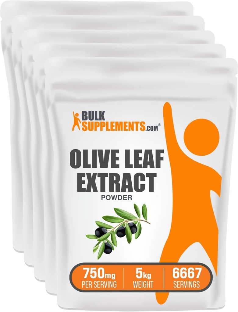 BulkSupplements.com Extract Powder de hoja de oliva - Suplemento herbal, Fuente antioxidante, Polvo de hoja de oliva - Gluten Free, 750mg por ser, 1kg (2.2 lbs) (Pack of 5)