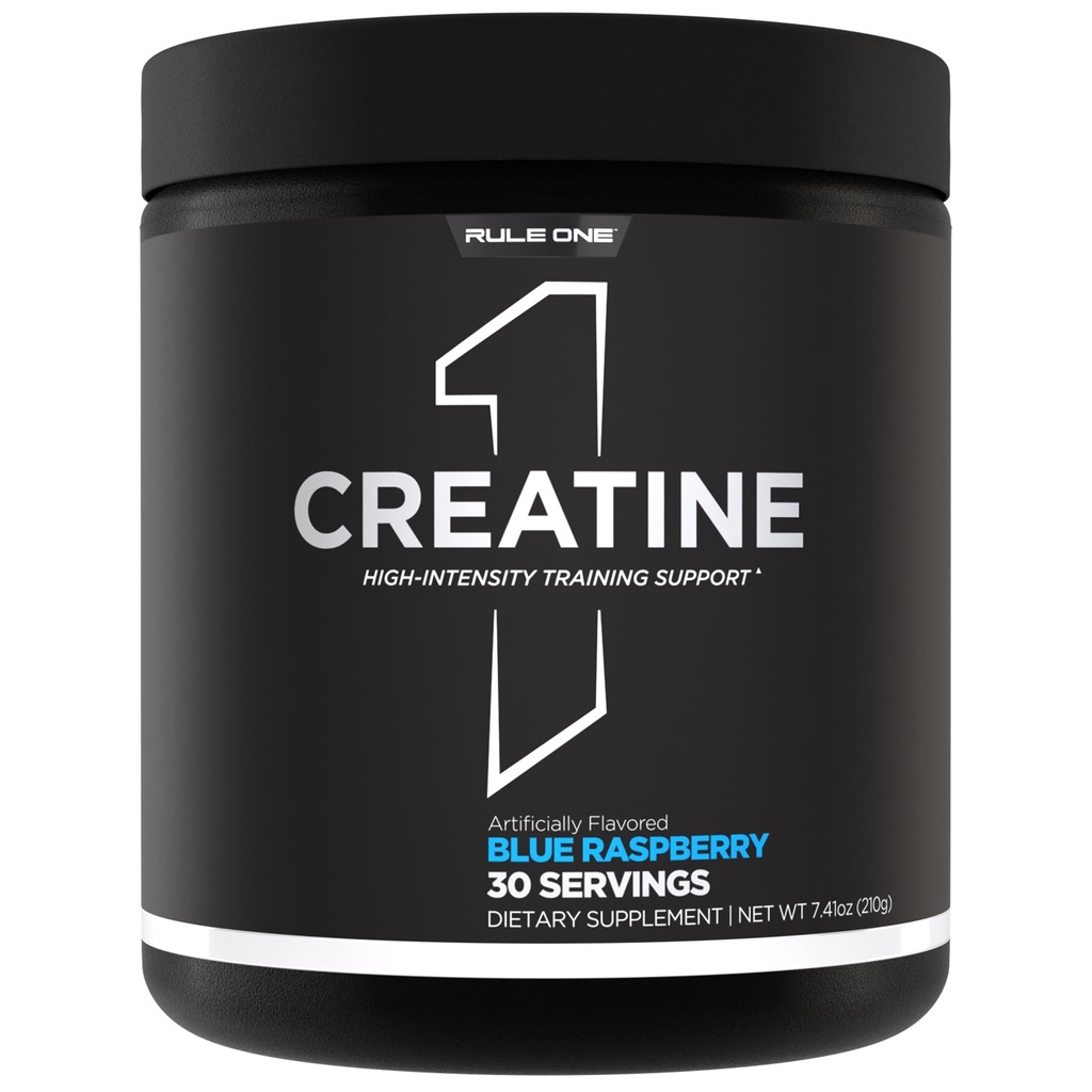 Regla 1 Polvo de crema – Monohidrato de crema micronizada pura para el ejercicio de alta intensidad y apoyo de masa corporal magra, saboreado y desarmado (30 servidos, frambuesa azul)