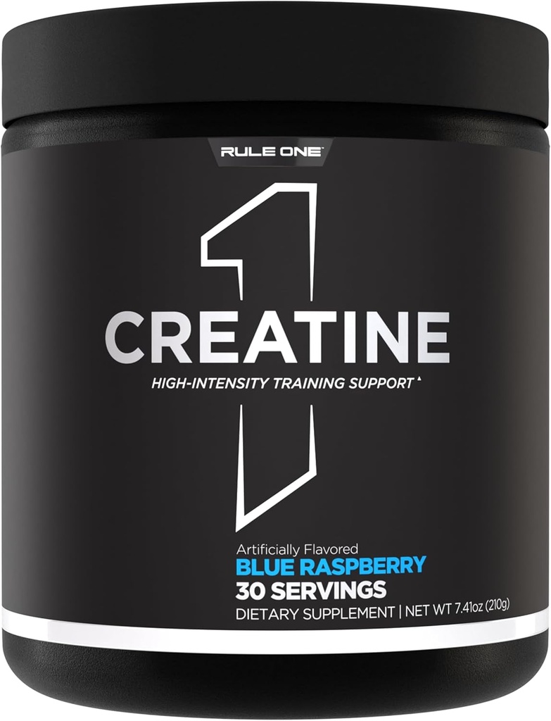 Regla 1 Polvo de crema – Monohidrato de crema micronizada pura para el ejercicio de alta intensidad y apoyo de masa corporal magra, saboreado y desarmado (30 servidos, frambuesa azul)