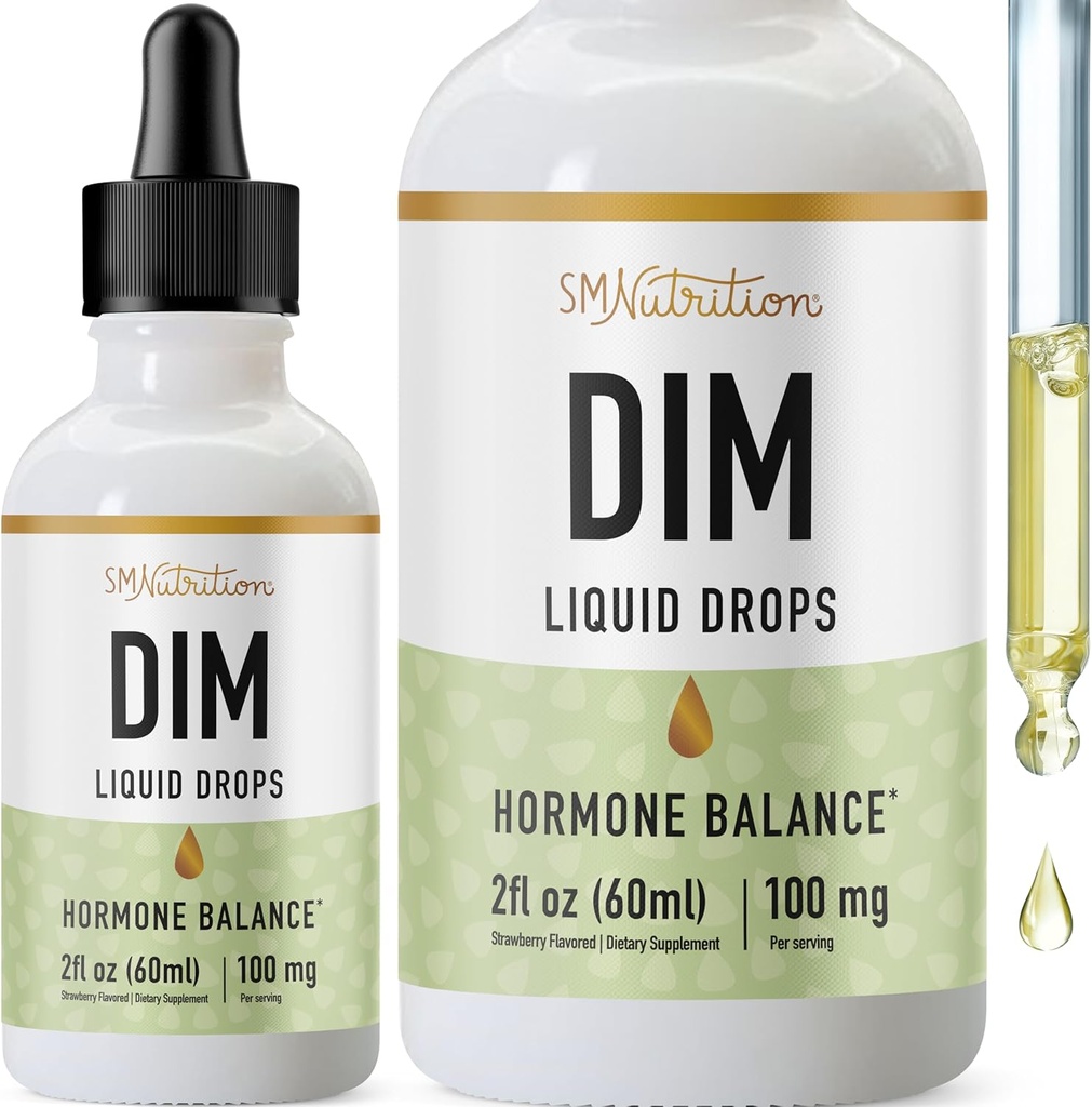 DIM Liquid Drops Suplemento 100mg para Estrógeno Balance para Mujeres " Hombres sometidos a Equilibrio hormonal, Suplementos de menopausia para Mujeres, Apoyo al PMS " Antioxidante Apoyo latitud Vegan, No GMO, Tested