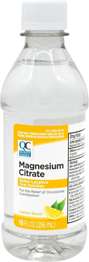 Quality Choice Magnesium Citrate Oral Solution, 10oz - Lemon Flavored Saline Laxative, Suplemento para el alivio del estreñimiento ocasional, Mag Citrate es un suave y eficaz laxante para la regularidad