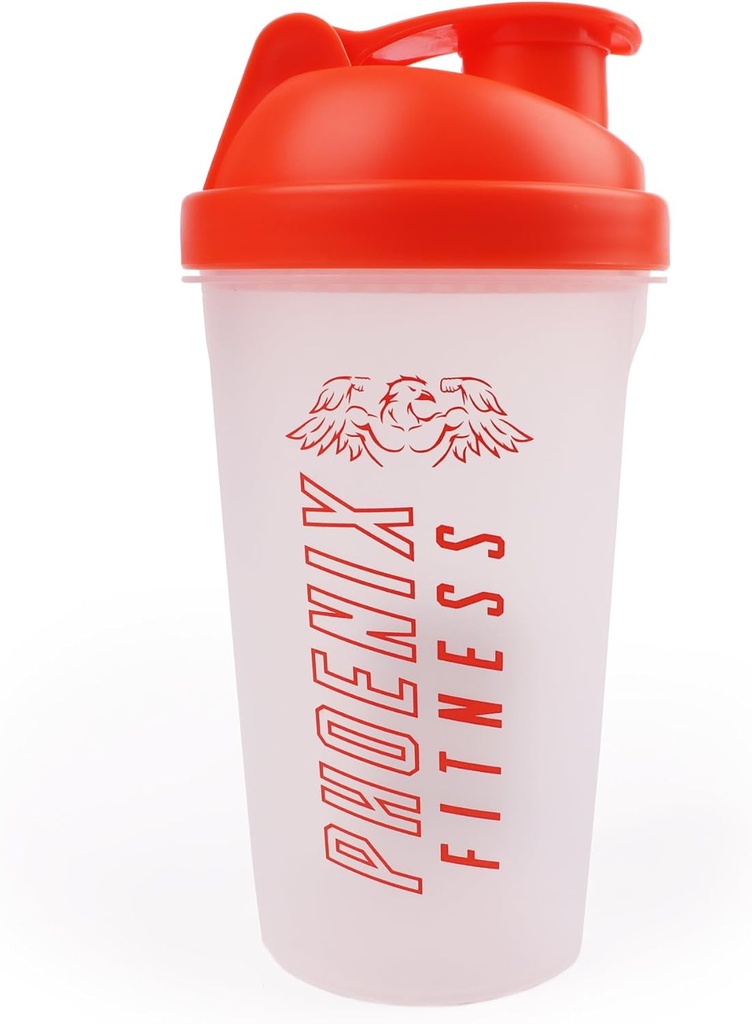 Fénix Fitness Protein Shaker Botella - 500ml Leakproof Botella con tornillo Top Lid y Mesh Grid - Lavavajillas Caja de seguridad BPA Deportes &amp; Botella de gimnasio - Orange
